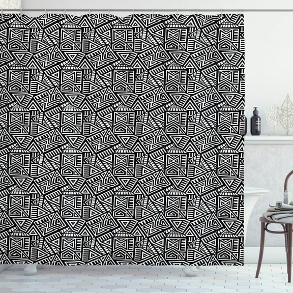 Ambesonne Aztec Shower Curtain, Boho Folk Geometric Maze, 69"Wx84"L, Black and White