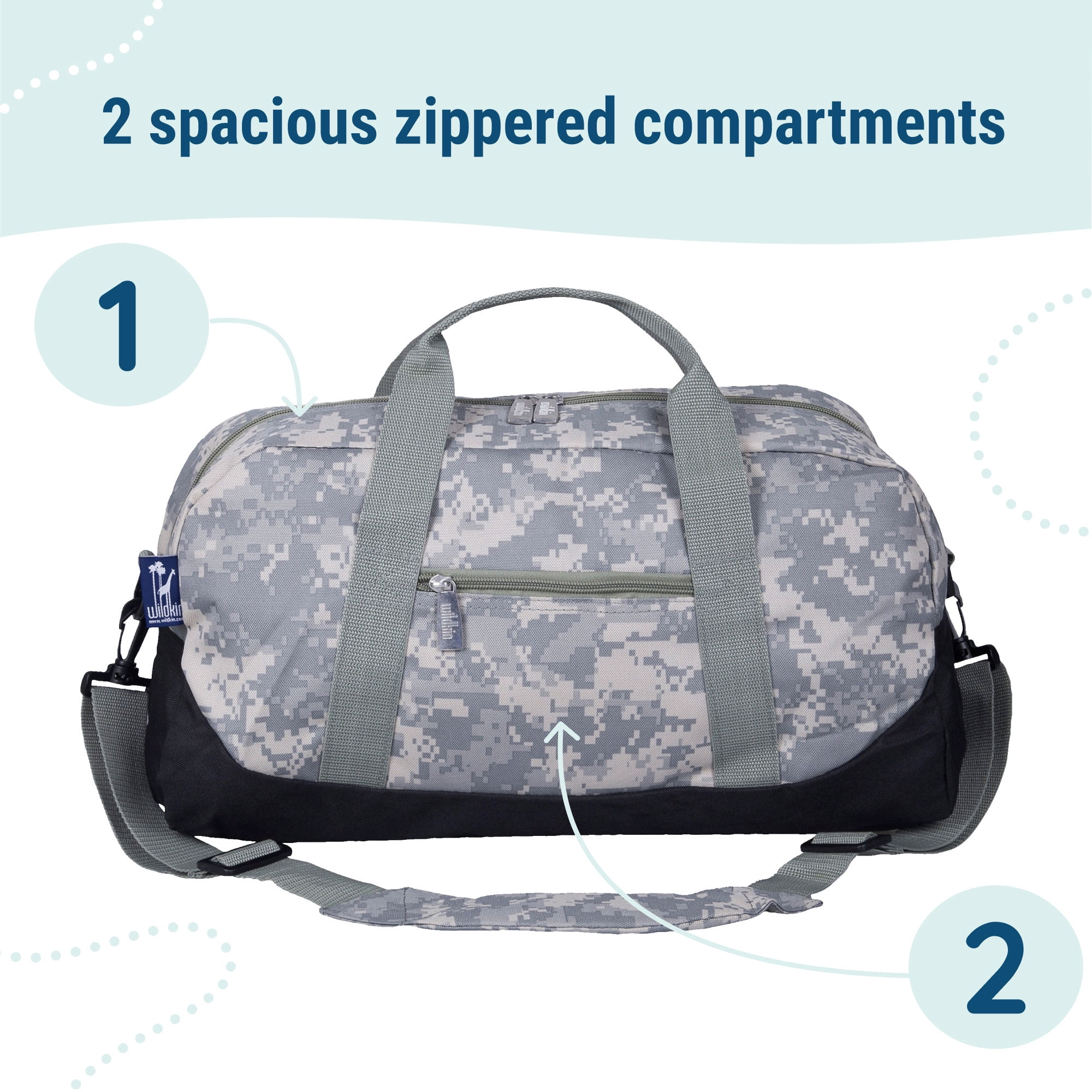 Wildkin Kids Overnighter Duffel Bag for Boys & Girls, Features Two Carrying Handles and Removable Padded Shoulder Strap, BPA & Phthalate Free (Digital Camo Green)