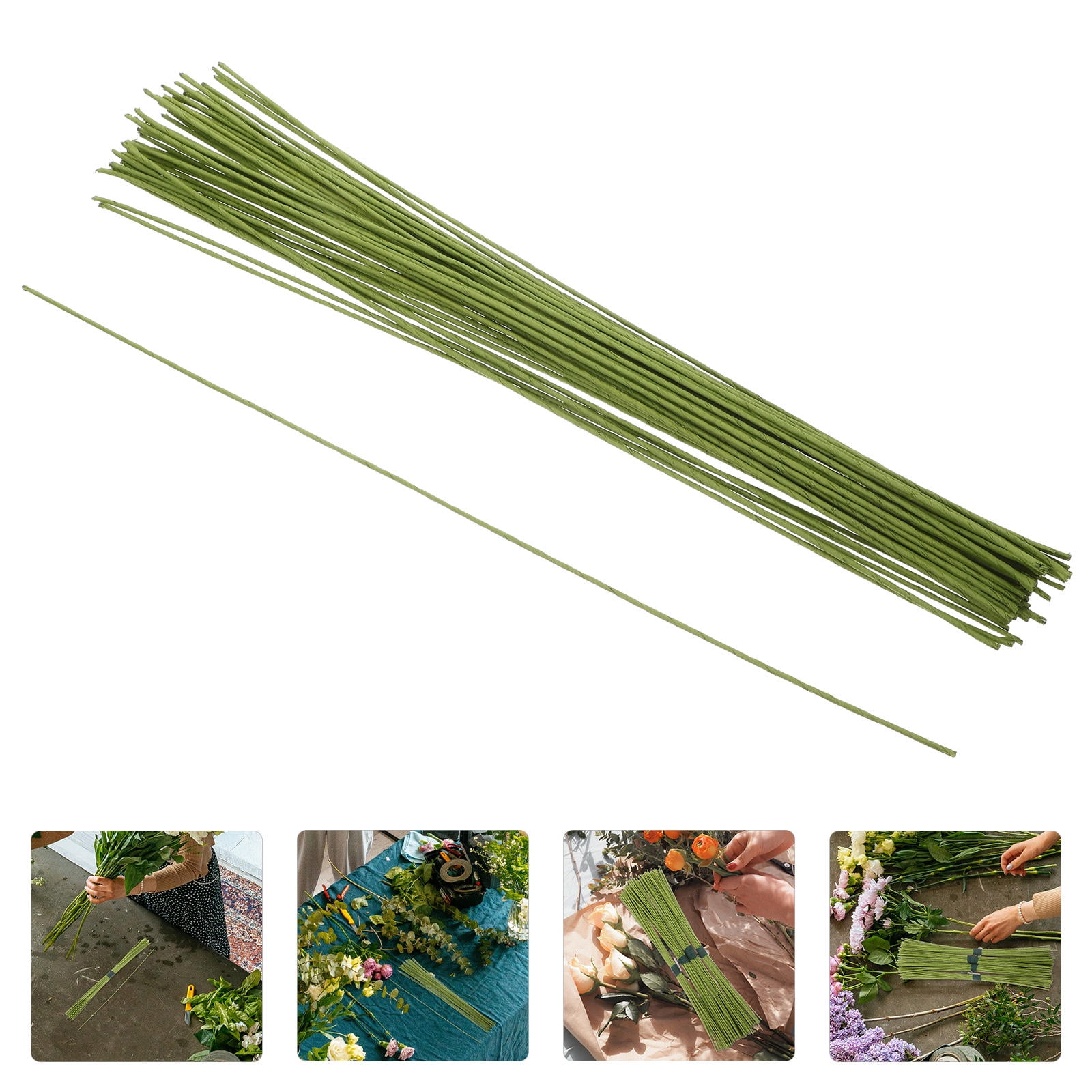 DINHEAROM DIY Floral Wire, Paper Wrapped Iron, Green, for Crafts and Decor, 400Pcs