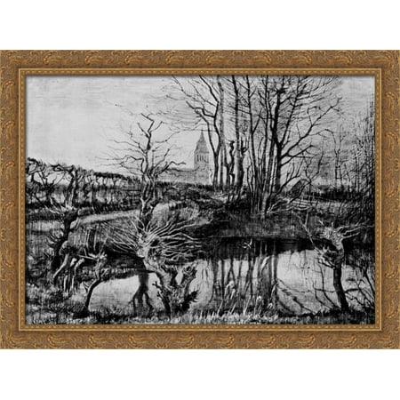 Landscape at Nuenen 36x28 Large Gold Ornate Wood Framed Canvas Art by Vincent van Gogh