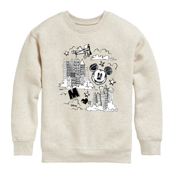 Disney - Mickey Mouse - Head in the Clouds - Overlooking the City - Youth Crewneck Fleece Sweatshirt