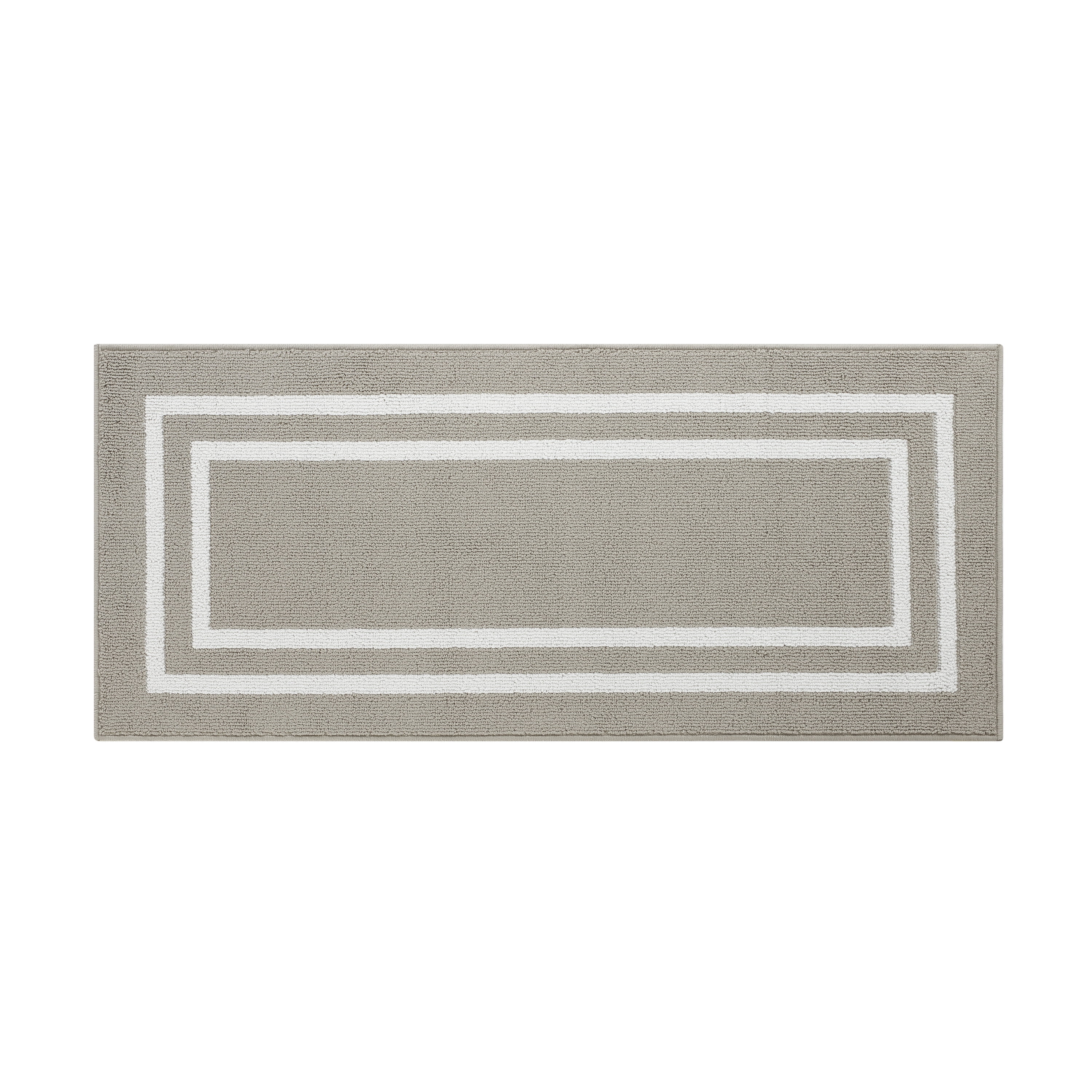 Washable Skid-Resistant Runner Rug, Border, Light Grey and White, 26" x 60"