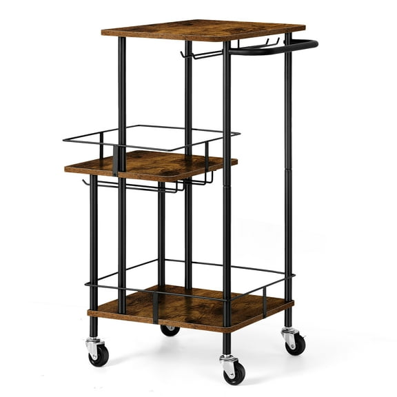 Black Serving Cart with Wheels Bar Cart - Black