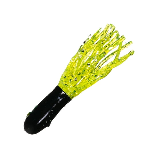 Arkie Lures 2.5 inch Pro Model Tube, Color Black/Chartreuse Glitter