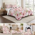 thumbnail image 6 of Queen Quilt Set 90''x96'', Pink Flowers Lightweight Bedspread Coverlet Set with 2 Pillow Shams, Watercolor Spring Botanical Floral Leaves Breathable All Season Quilt Bedding for Bedroom/Guest Room, 6 of 9