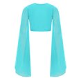 thumbnail image 4 of Haitryli Kids Girls Modern Lyrical Belly Dance Shirts Chiffon Split Flared Sleeves Crop Top for Stage Performance Blue Green 6, 4 of 5