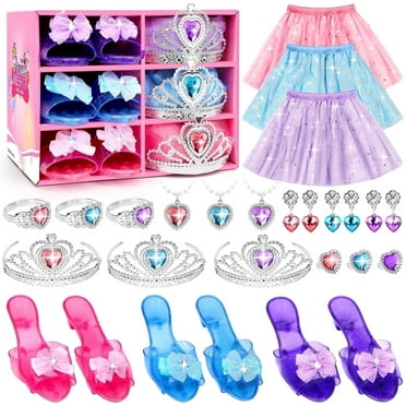 Flybay Princess Dress Up for Girls, Toddler Dress up Toys Costumes Set Skirts, Shoes, Crowns, Pretend Play Birthday Gifts for 3 4 5 6 7 Year Old Girls