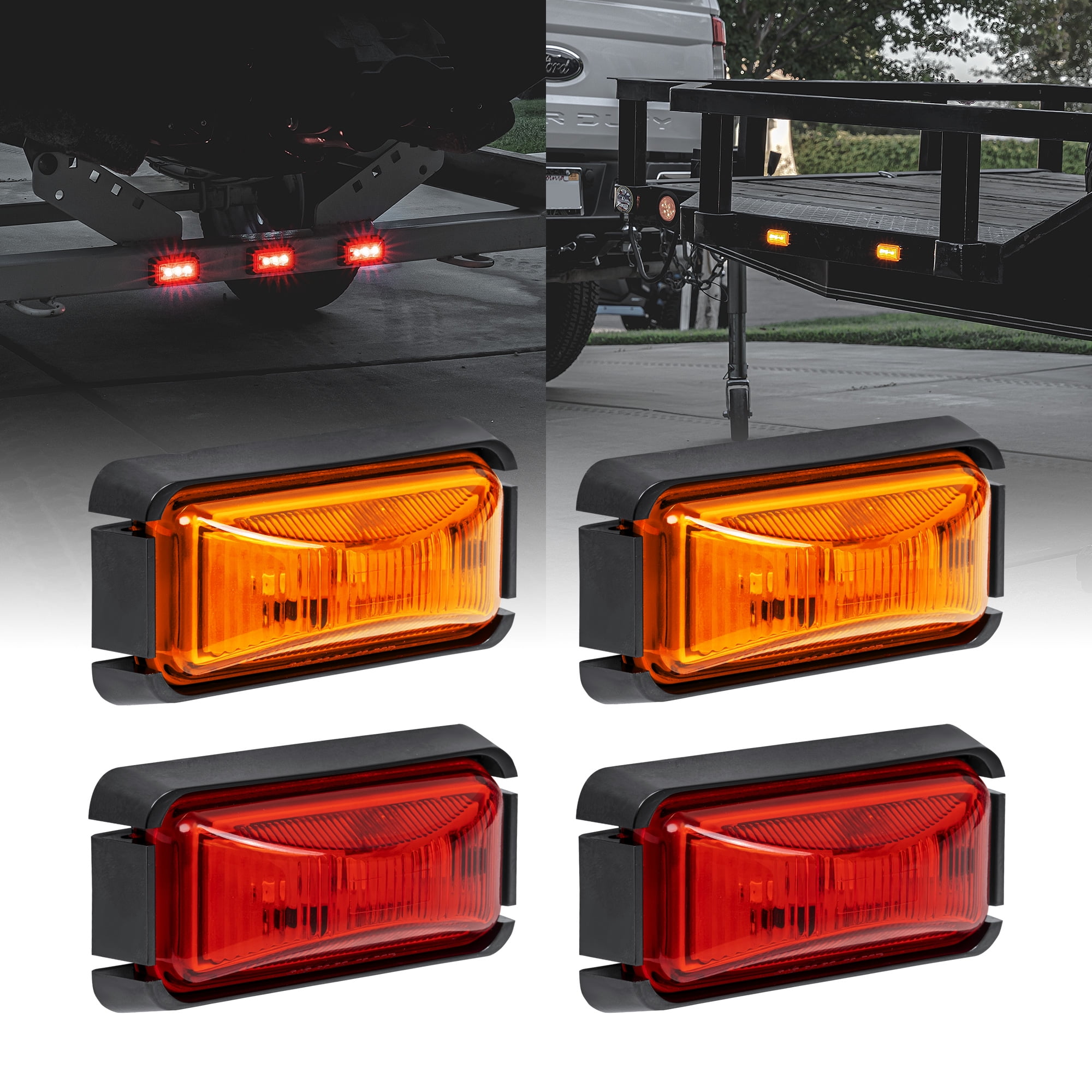 Waterproof IP67 4pc 2.5 Amber Red LED Trailer Marker Light w/Chrome Bezel Marker Lights for Trailer Truck SAE P2PC DOT FMVSS 108 Surface Mount 