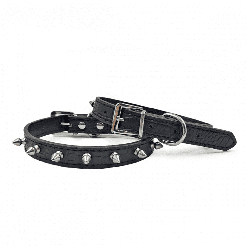 Spiked Studded Cat Collar Artificial Leather Pet Collars Adjustable Studded Cat Collar with Spikes for Small Dogs Puppy Black