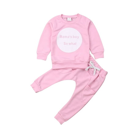 

Baby Boys Girls 2 Pieces Outfits Letter Print Long Sleeve Sweatshirt Tops + Solid Color Drawstring Pants Set