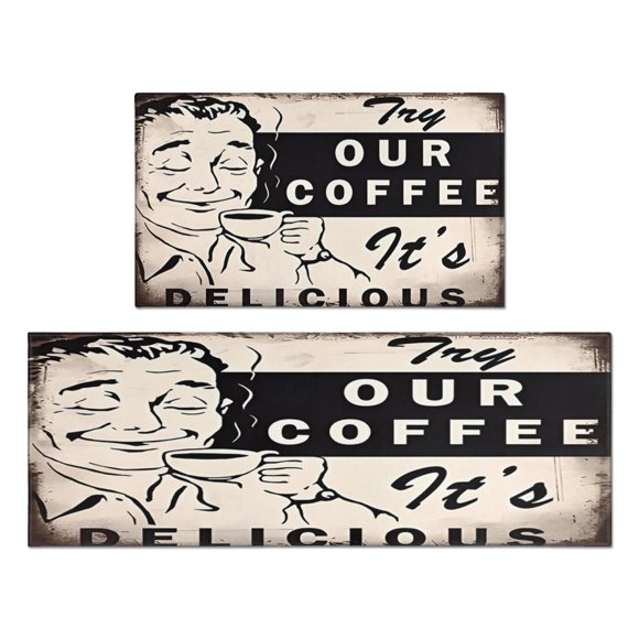 Tapis de Cuisine Vintage Motif Chef Café Lavable Antidérapant, Tapis Absorbants Ensemble de 2 pour Évier Tapis de Couloir Imperméable pour Buanderie, Tapis de Cuisine 17.7x24+17.7x48 Pouces