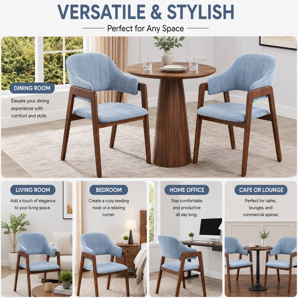 MOONMISS Mid-Century Modern Upholstered Dining Chair with Curved Back and Wooden Frame, Fabric Armchair for Dining Room Kitchen Living Room