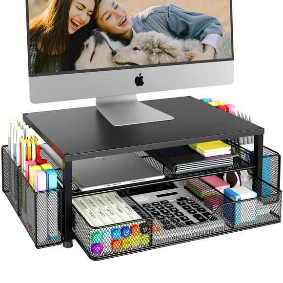 Organizador de escritorio OPNICE con soporte para monitor de computadora de 2 niveles, negro