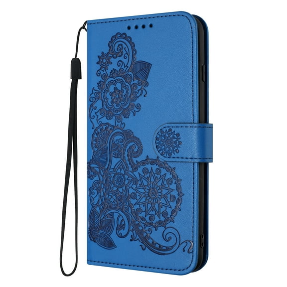Flip Case Compatible with Apple iPhone 16 Plus, Mandala Embossed Premium PU Leather Hand Wrist Cards Holder Folio Stand Luxury Protective Drop Proof Phone Case for iPhone 16 Plus,Darkblue
