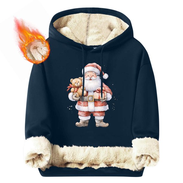Sudadera con capucha para hombre, informal, a la moda, con estampado navideño, de manga larga y bolsillo, de poliéster