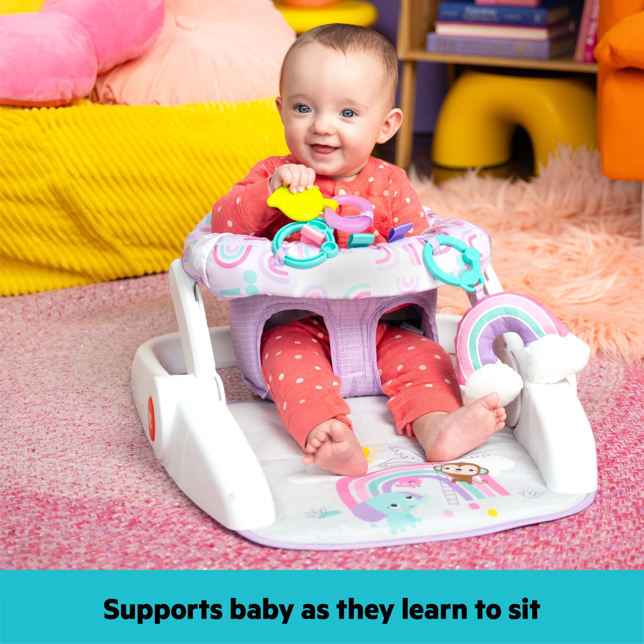 Bright Starts Learn-to-Sit 2-Position Floor Seat - Purple Paradise, Unisex, Infant