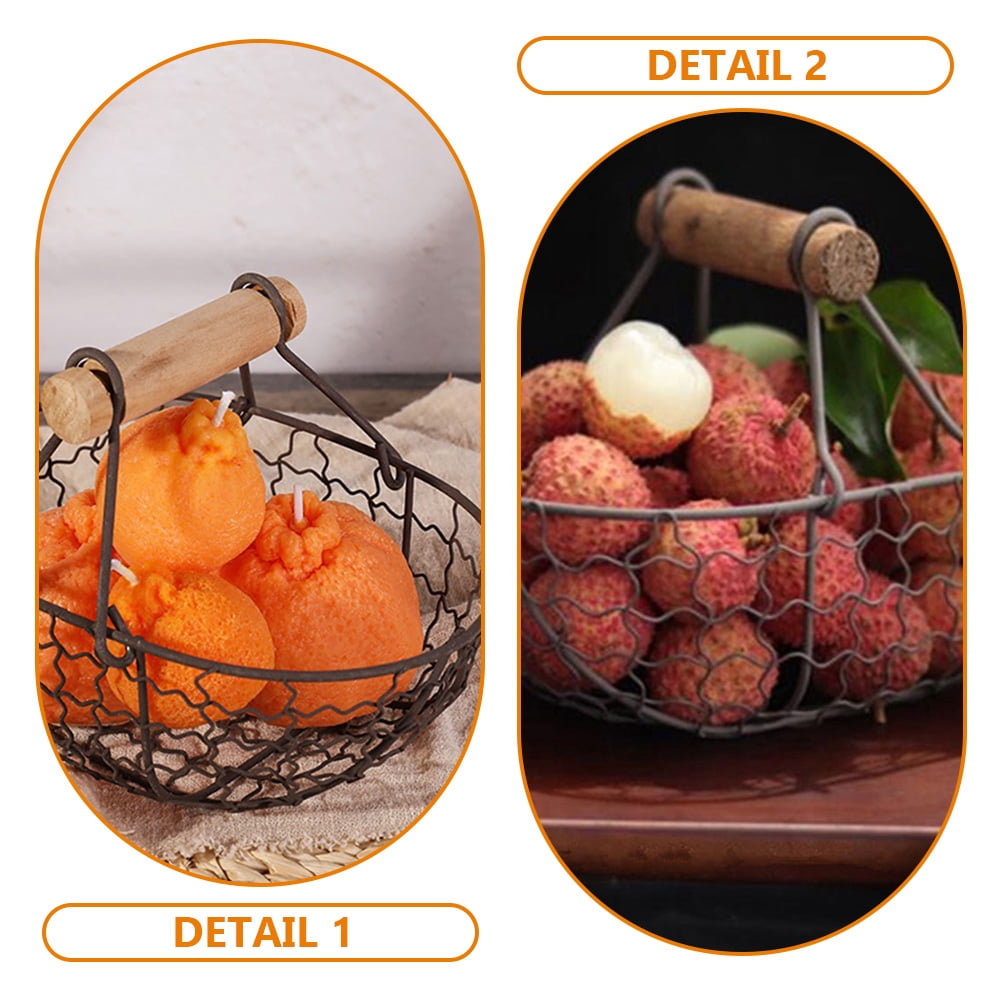 Zcyifa 2 Metal Wire Egg/Fruit Baskets w/ Handle - Portable Picnic/Bread Storage (Black)