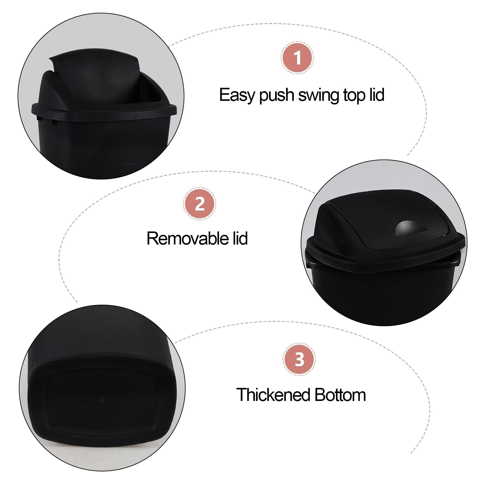 4-pack Lesbye 13 Gallon Plastic Tall Garbage Bin with Swing Lid, Black Large Trash Can, 4 Pack — Home & Garage Storage, Stackable Design