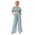 thumbnail image 2 of Girl's Two Piece Outfit Ruffle Off Shoulder Tee Shirts Elastic Waist Pants Set Girls Clothing Sets Tie Dye Twist Front Tops & Sweatpants Outfits Sportwear Sweatsuits Tracksuits 4-13 Year, 2 of 9