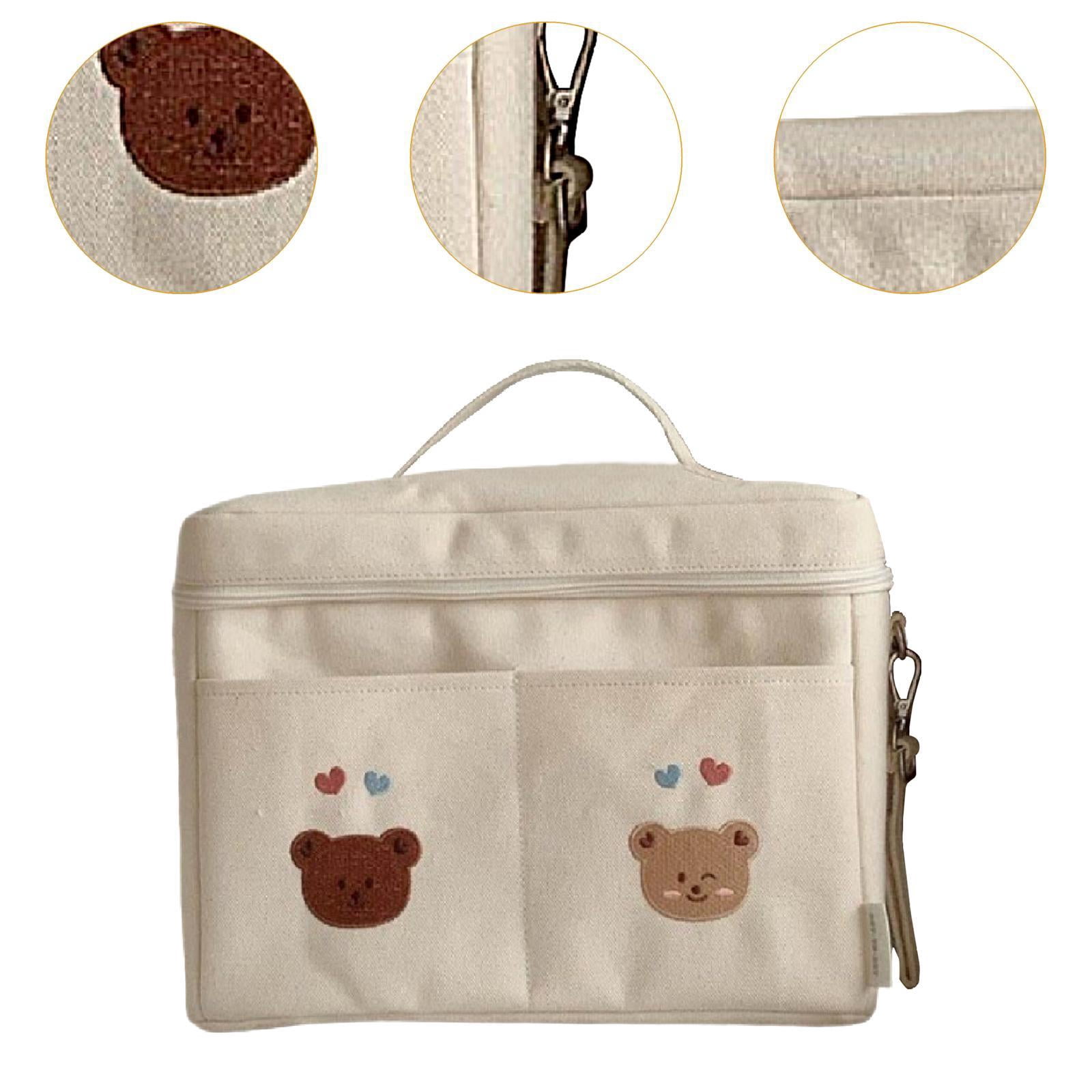 LeeQinersw Baby Diaper Bag Canvas Lightweight Portable Diaper Organizer Pouch Baby Stroller Two Bear White