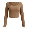 thumbnail image 6 of Rigardu Women's Long Sleeve Crop Top Ribbed Slim Fitted Casual Tight Fitting T Shirt Tops shirts for women womens shirts Brown + M, 6 of 6