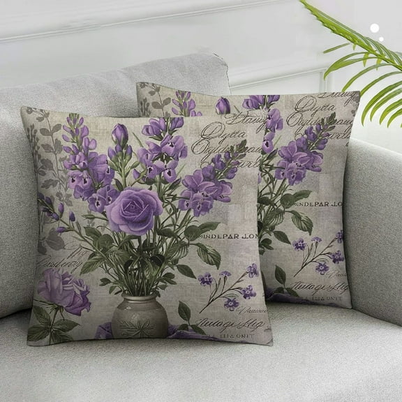 JRXY Lavender Pillow Cases Purple Flower Botanical Bouquet Floral Garden for Wedding Stamp Vintage Throw Pillowcases 2pcs Cushion Cover Home Decor White