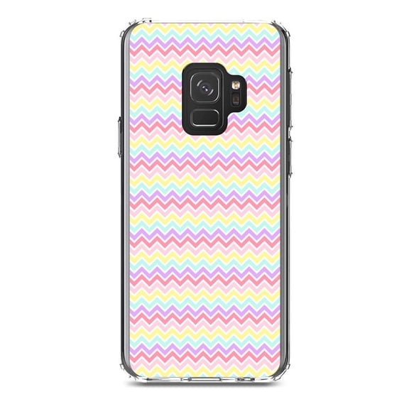 DistinctInk Clear Shockproof Hybrid Case for Samsung Galaxy S9 (5.8" Screen) - TPU Bumper, Acrylic Back, Tempered Glass Screen Protector - Rainbow Stripes Pattern