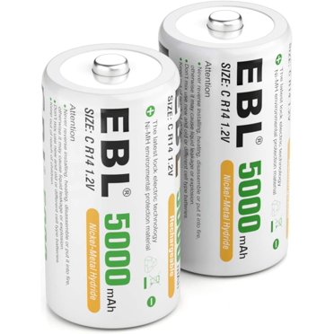 EBL C Size C Cell 5000mAh Ni-MH Rechargeable Batteries, Pack of