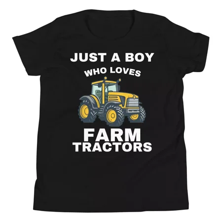 Just A Boy Who Loves Farm Tractors Farming Vehicle Lover Youth T-Shirt