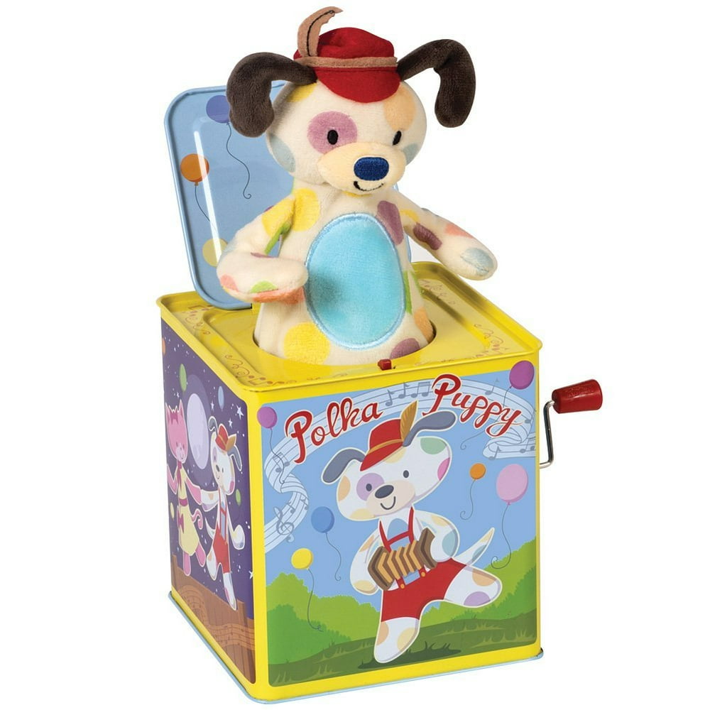 Polka Puppy Jack In The Box Tin Toy Plays Classic "Pop Goes The Weasel