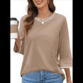 thumbnail image 2 of Blusas de 3/4 para Mujer, Elegantes, Informales, con Cuello Redondo, Holgadas y A , para Caqui XL, 2 of 8