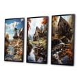 thumbnail image 3 of Designart "Green Grey Mills curious Windmill" Cityscapes Framed Wall Art Set Of 3 - Green Mills Frame Gallery Wall Set For Home Decor, 3 of 7