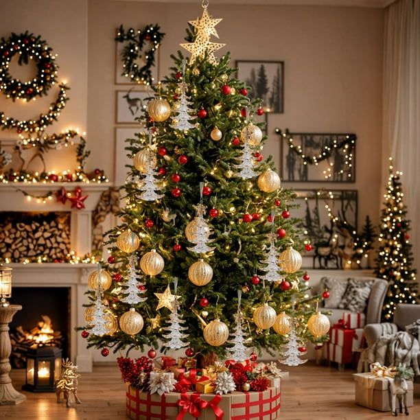 Adorno Colgante Navideño con Lazo de Lentejuelas | Decoración Navideña de Acrílico Transparente para Árbol | Irrompible y Reutilizable para Decoración de Fiestas En Interiores | 1 Unidad