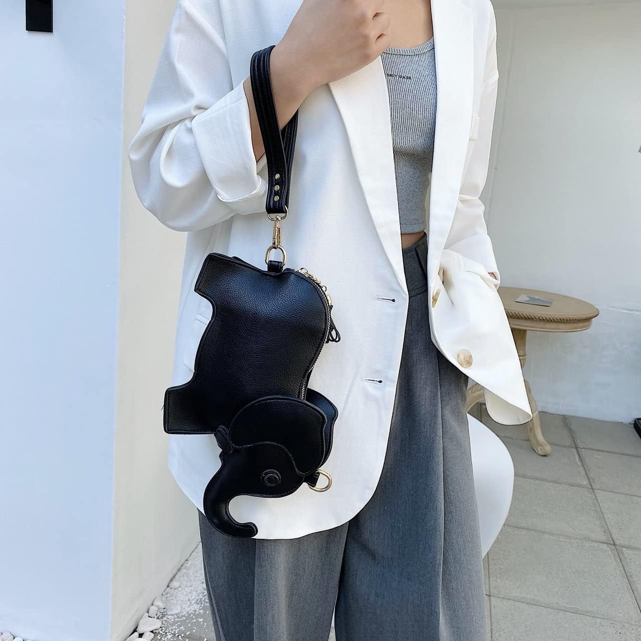 Elephant Shaped Crossbody Bag for Women Shoulder Handbag PU Leather Wristlet Clutch Purse