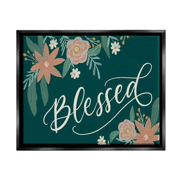 Blessed Floral Green Blossoms Botanical & Floral Graphic Art Jet Black Framed Art Print Wall Art