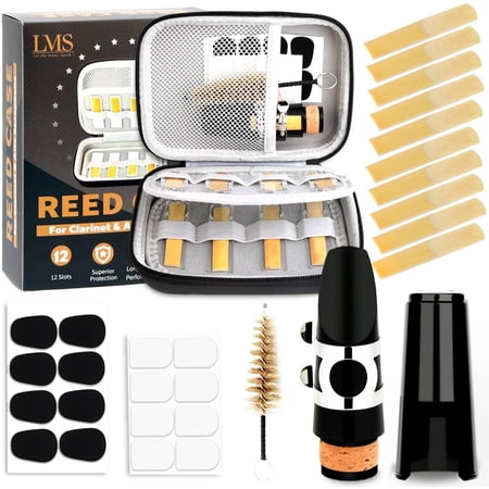 Bb Clarinet Mouthpiece Kit with Case  Clarinet Mouthpiece Accessories Set for Beginners Clarinet Mouthpiece Metal Ligature 2.5 Reeds Cushions Pads Cap Brush EVA Storage Case