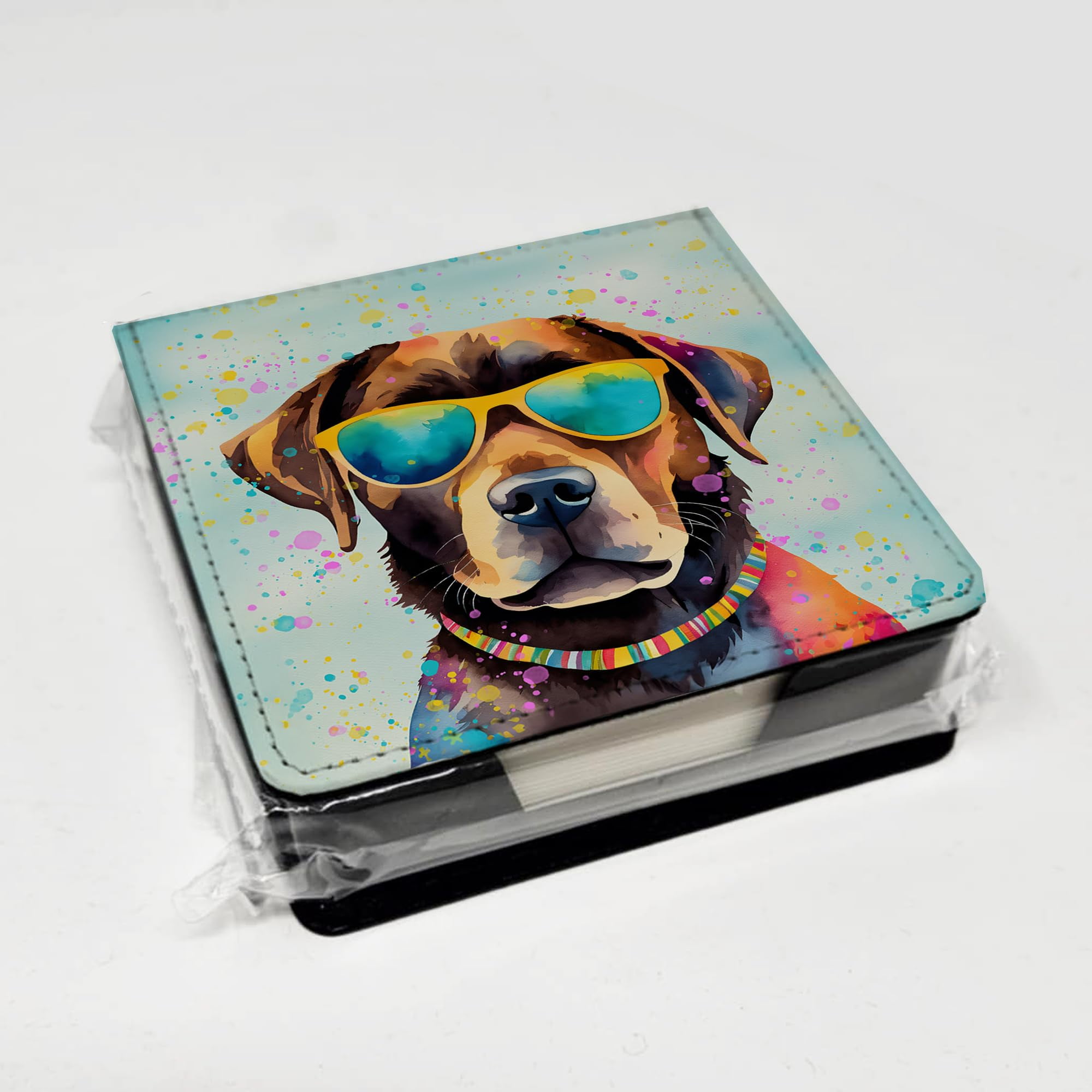 Caroline's Treasures Chocolate Labrador Hippie Dawg PU Leather Note Paper Holder with Artist-Designed Cover, Desk Accessory, Office Gift