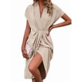 thumbnail image 2 of Women'S V Neck Elegant Dress Irregular Sleeve Solid Color Bodycon Midi Cocktail Gown L, 2 of 7