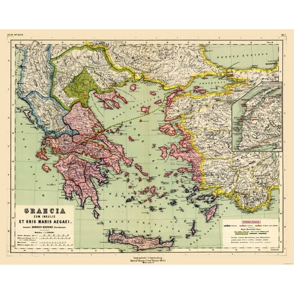 Historic Map - Greece Turkey - Kiepert 1903 - 28.72 x 23 - Vintage Wall Art