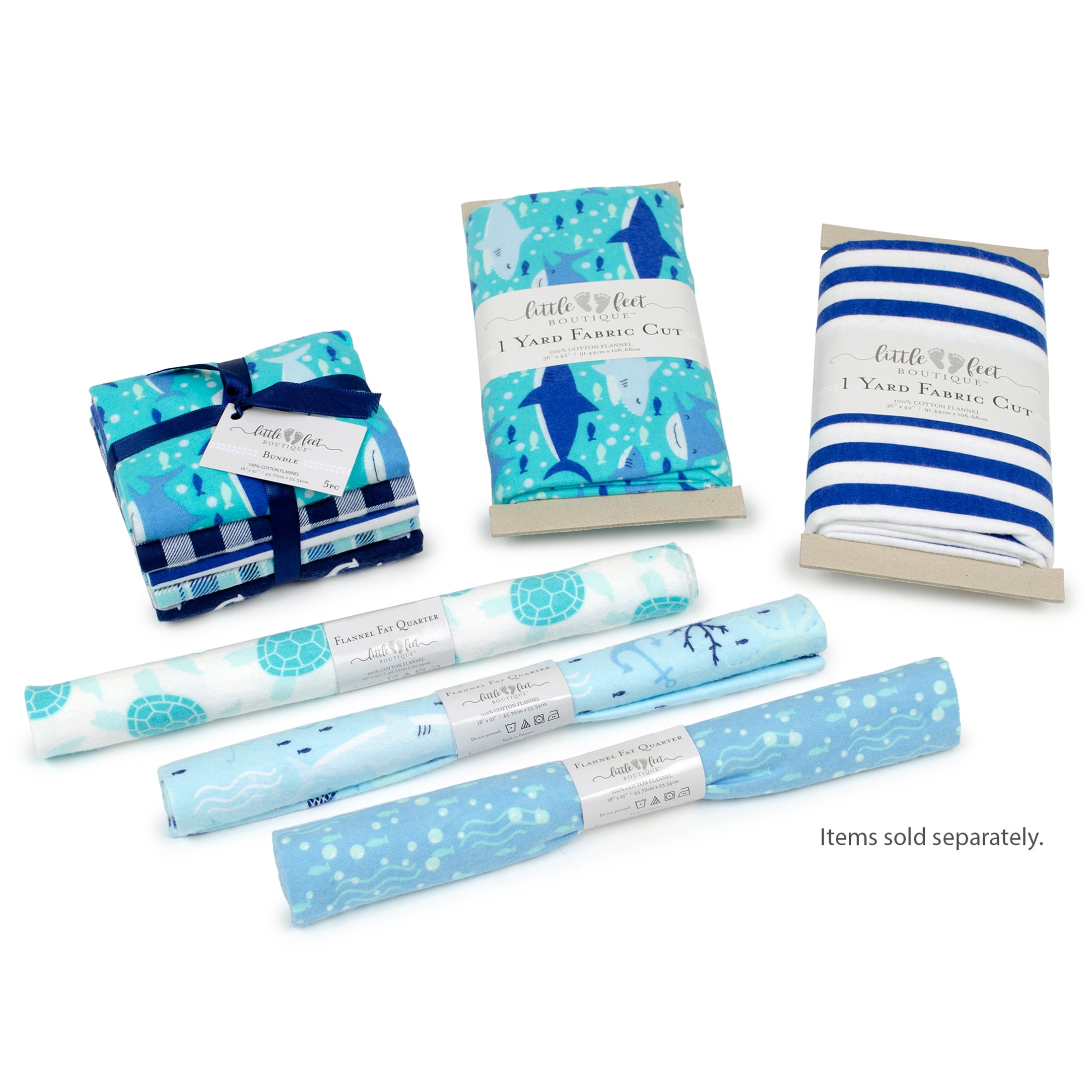 Little Feet Boutique 36"x42" Flannel Shark Precut Sewing & Craft Fabric, Blue 1 Piece