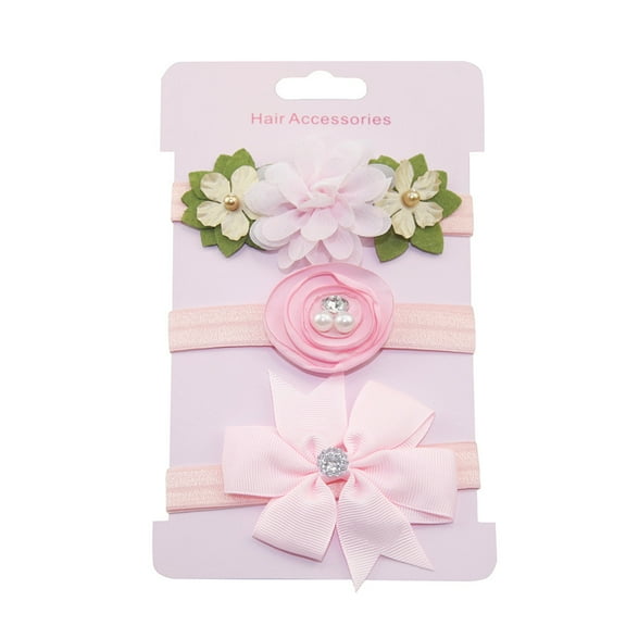 FRSASU 3Pcs Kids Elastic Floral Headband Pearl Hair Girls Baby Bowknot Hairband Set