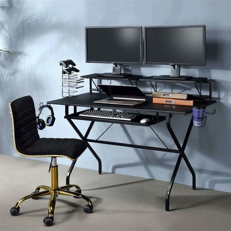 Vik 2 Monitors Gaming Desk With Sliding Keyboard Tray Gamer Computer Pc Laptop Workstation X Shaped Leg Cup Holder Media Rack For Home Use Com Vik 2 Monitors Gaming Desk With Sliding, How Big A Desk For 2 Monitors