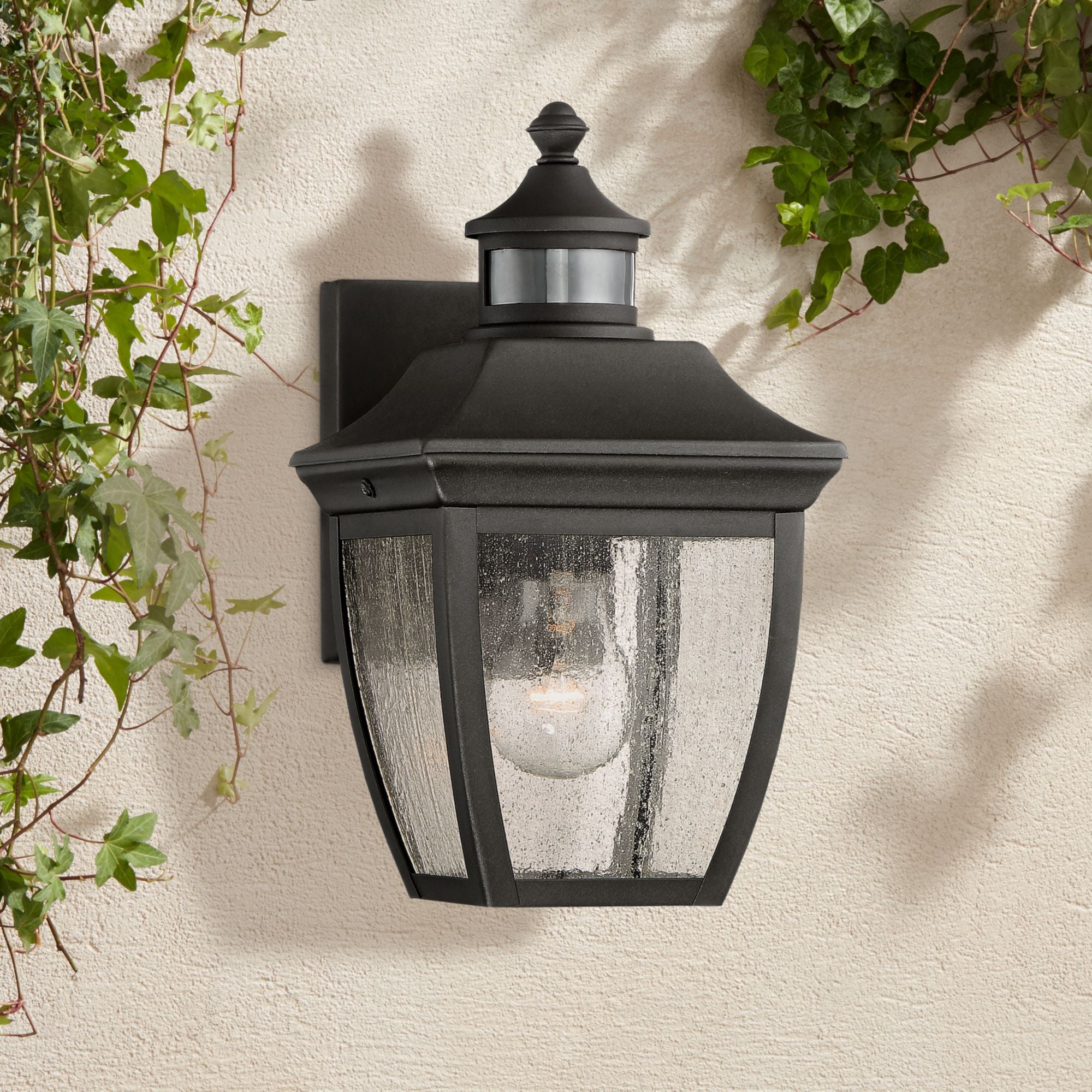 John Timberland Outdoor Wall Light Fixture Black 12 Clear Seedy Glass Motion Sensor For Exterior House Porch Patio Deck