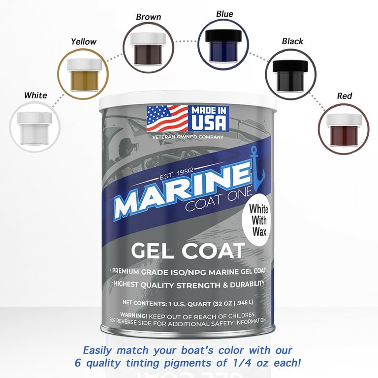 Marine Coat One, White Gelcoat Repair Kit for Boat, Fiberglass Gel Coat  Restoration (1 Quart) 