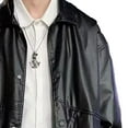thumbnail image 4 of Hombres pu chaqueta de cuero primavera suelta casual turn Abrigos plumas collar Snap botón Outwear para fiesta, 4 of 8