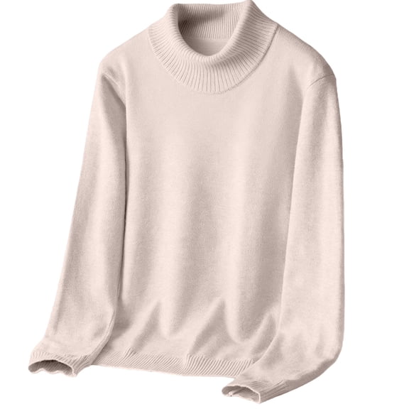 ManxiVoo Cozy Mid Neck Heavy Knit Sweater for Women Thick Winter Pullover Long Sleeve Casual Loose Fit Top L Size Beige
