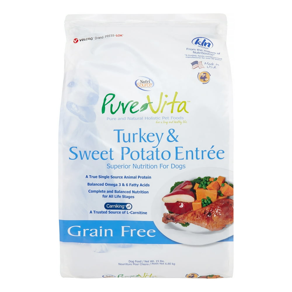 Pure Vita GrainFree Turkey & Sweet Potato Entree Dry Dog Food, 15 Lb