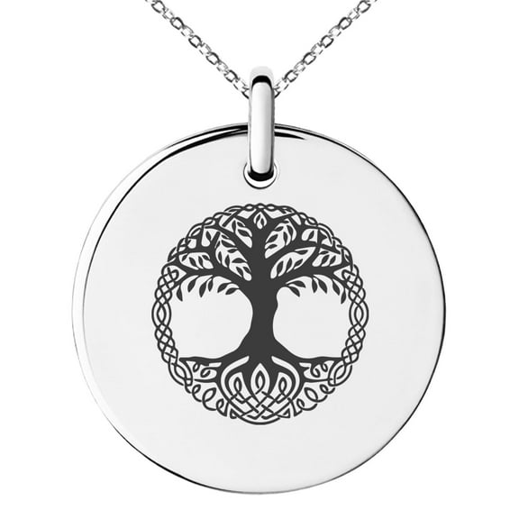 Tioneer Stainless Steel Yggdrasil Great Tree of Life Viking Norse Engraved Small Medallion Circle Charm Pendant Necklace