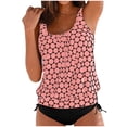 thumbnail image 1 of Zmoon Women's Removable Chest Pad Large Size Large Polka Dot Print High Waist Conservative Tankini Two-Piece Swimsuit, 1 of 5