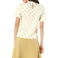 thumbnail image 3 of Allegra K Women's Polka Dots Stand Collar Pleat Keyhole Back Short Flare Sleeve Top, 3 of 6